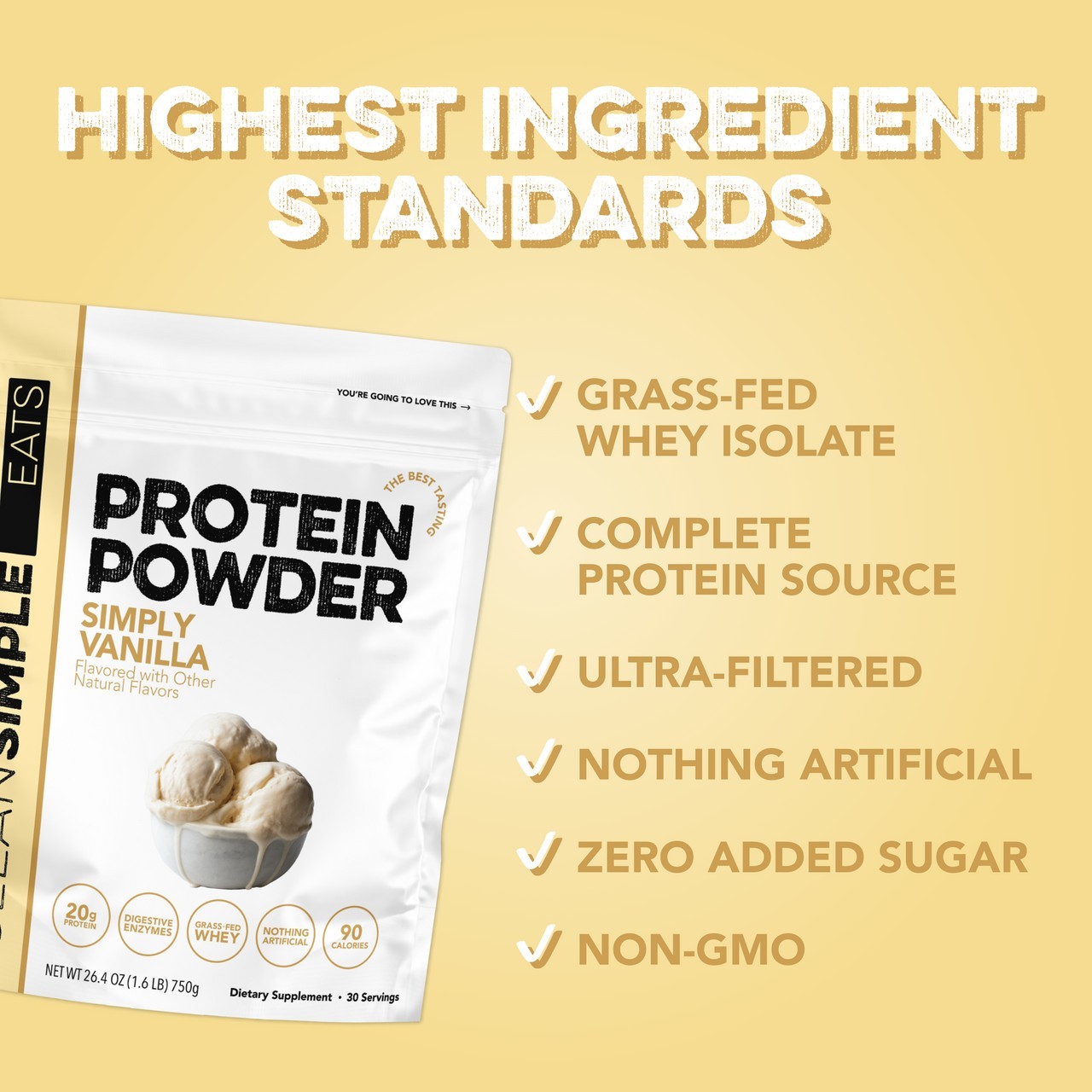 Clean Simple Eats Protein Powder + Collagen Simply Vanilla 30 Srv