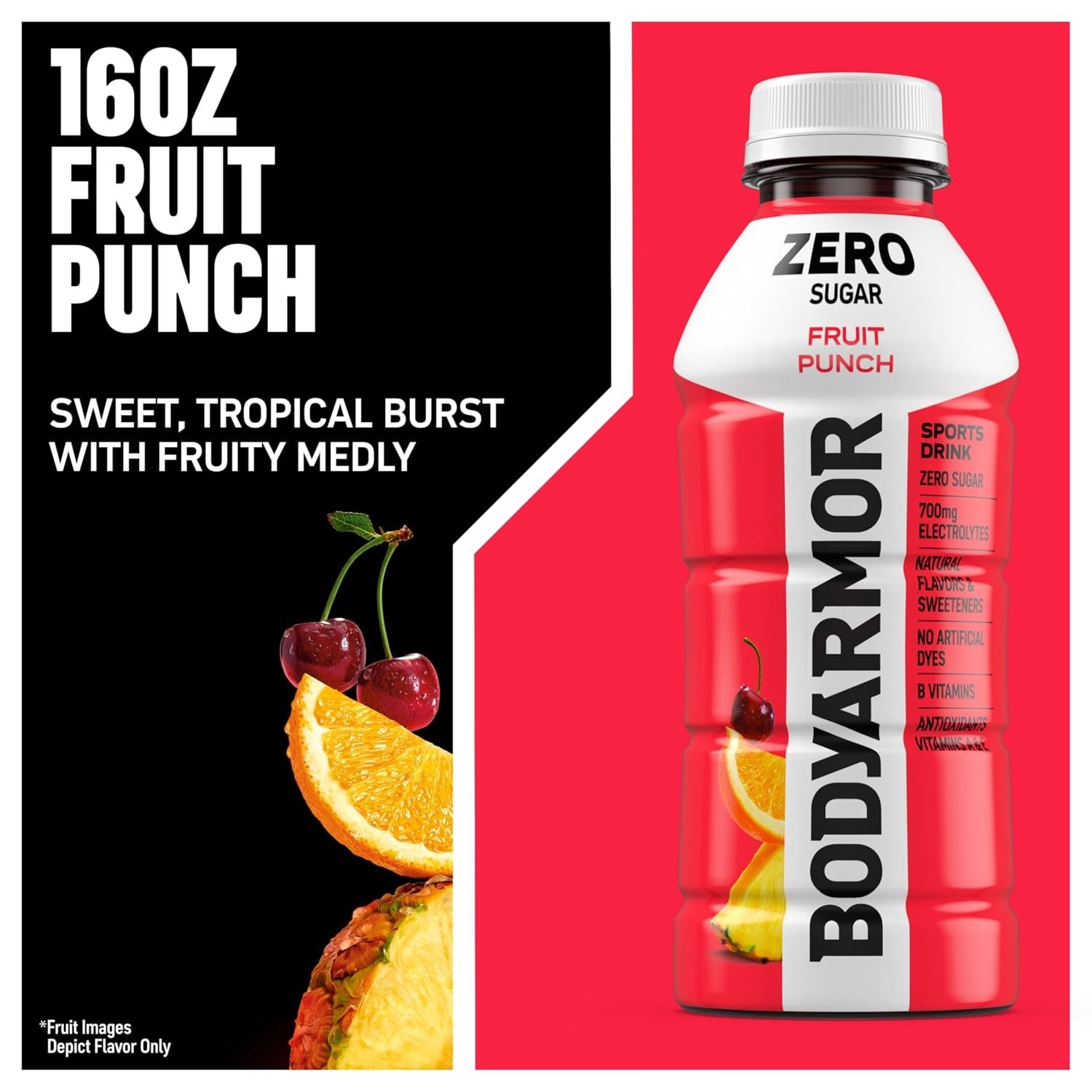 6 Pack Zero Sugar Fruit Punch Sports Drink – Hydration with Electrolytes, 16 Oz