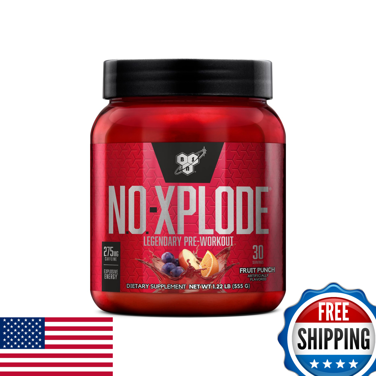 BSN N.O.-XPLODE Pre Workout Powder, Fruit Punch, 30 Servings, Creatine Energy