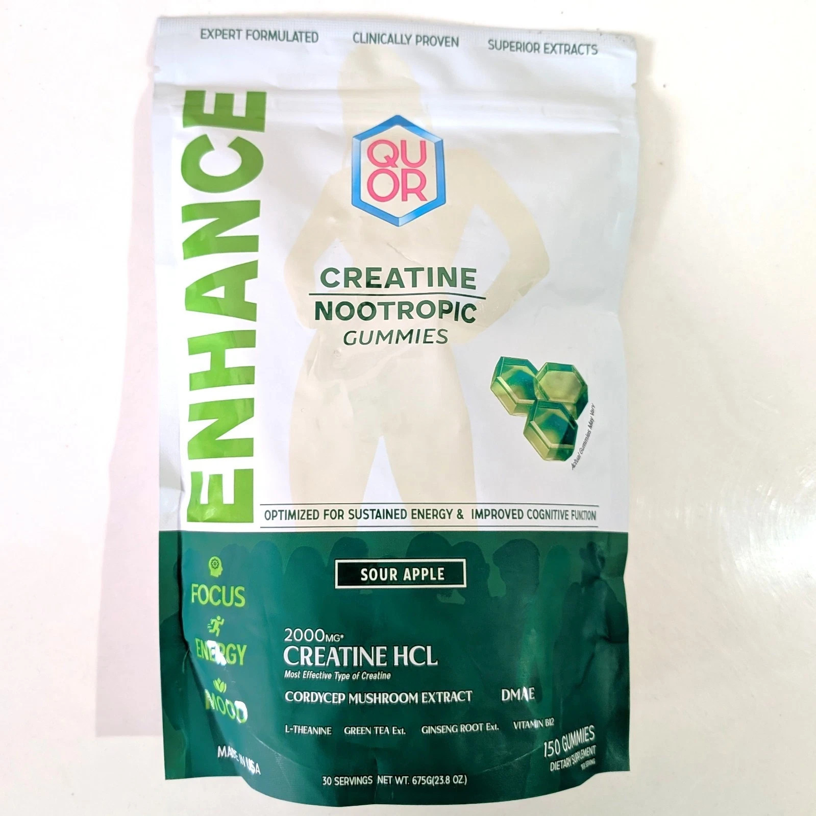 Vegan Nootropic Creatine HCl w/ Cordyceps L-Theanine DMAE B12 Etc : 150 GUMMIES
