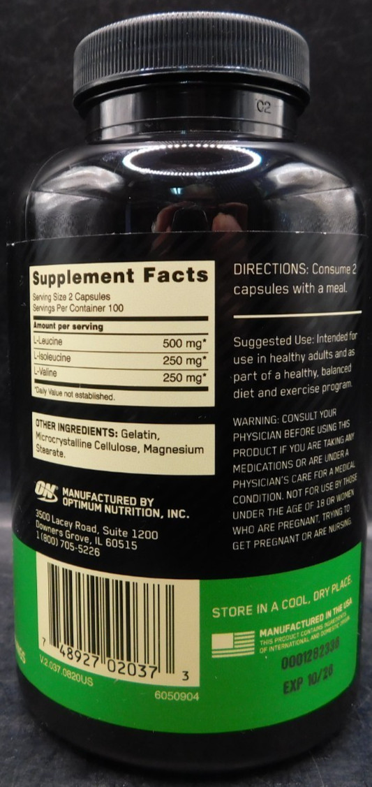 Optimum Nutrition BCAA 1000 200 Caps Exp: 10/26 New & Sealed