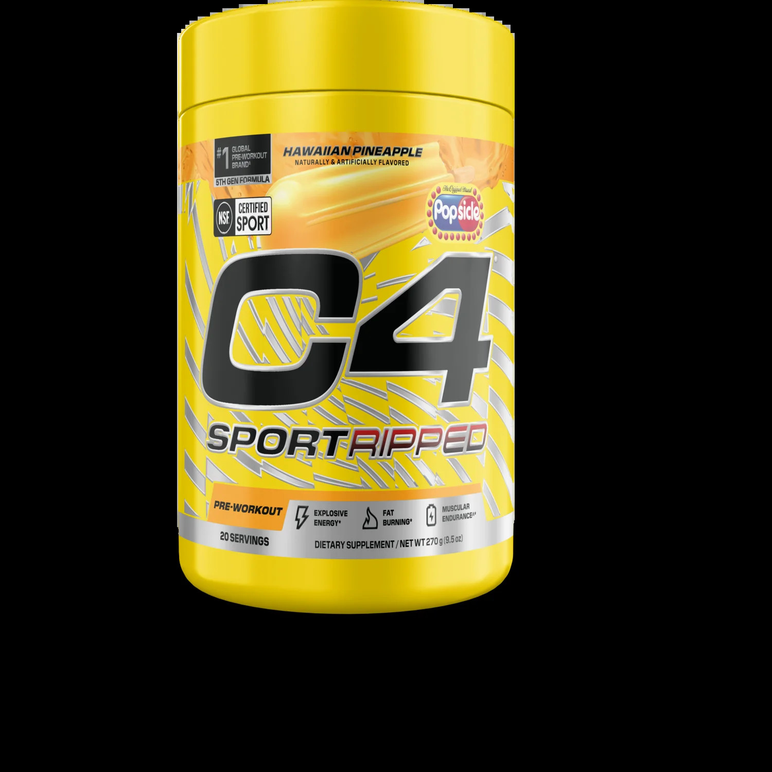 C4 Sport Ripped Pre-Workout Powder, Popsicle® Hawaiian Pineapple, 20 Servings