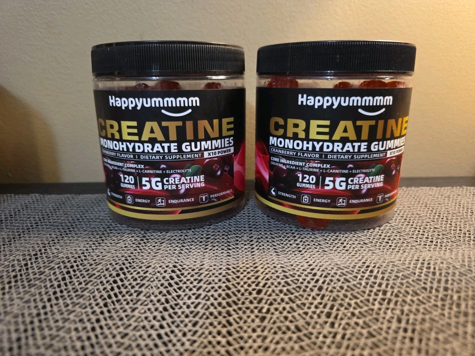 Happyummmm Creatine Monohydrate Gummies, 2 Pack, Cranberry Flavor, 120 Gummies