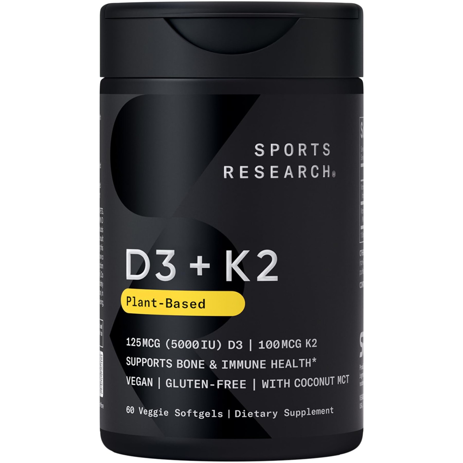 Vitamin D3 K2 Coconut Oil Vegan D3 5000IU MK7 K2 Bone Immune 60 Softgels