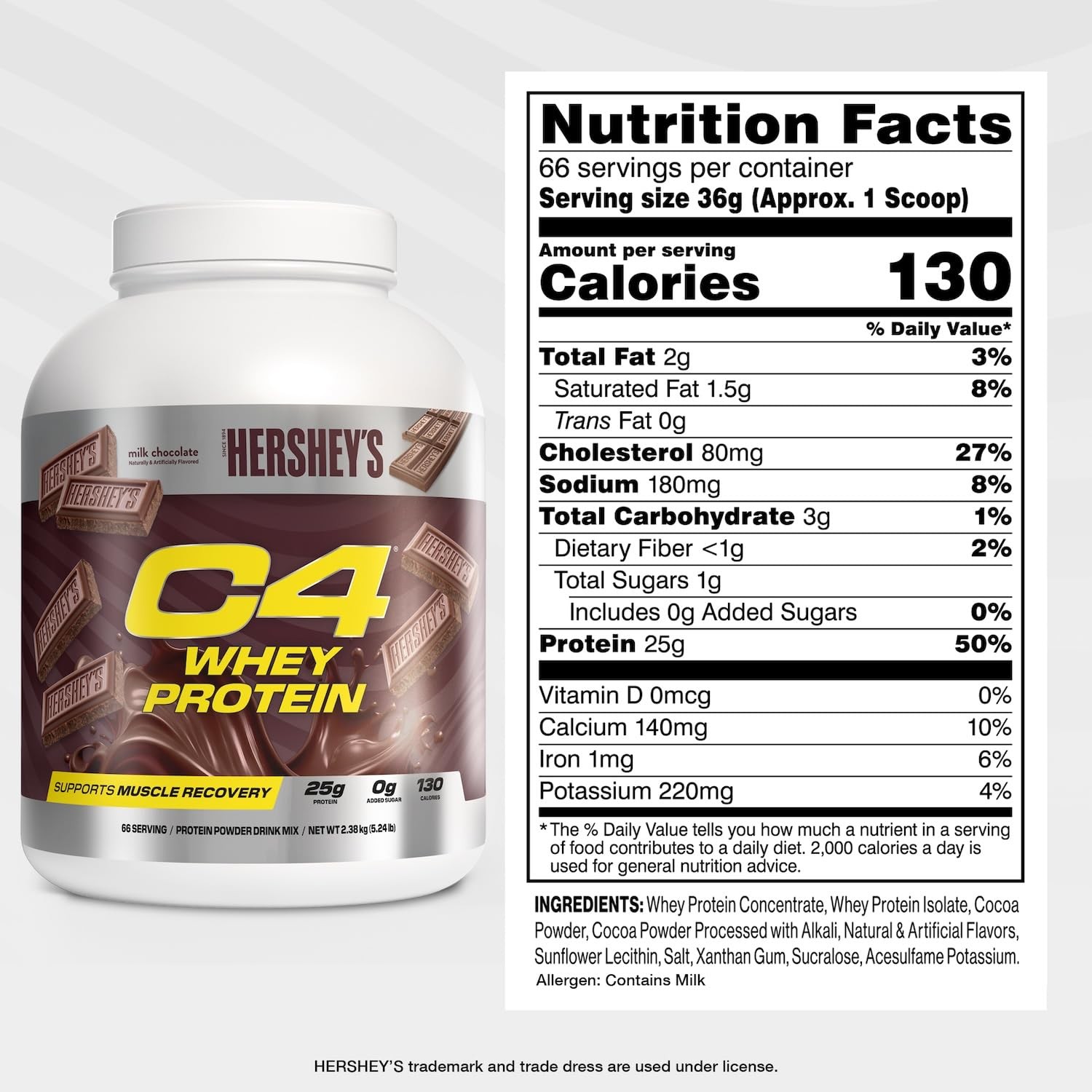 C4 Whey Protein Powder, Hershey’s Chocolate 25g Protein, 0g Added Sugar, 130…