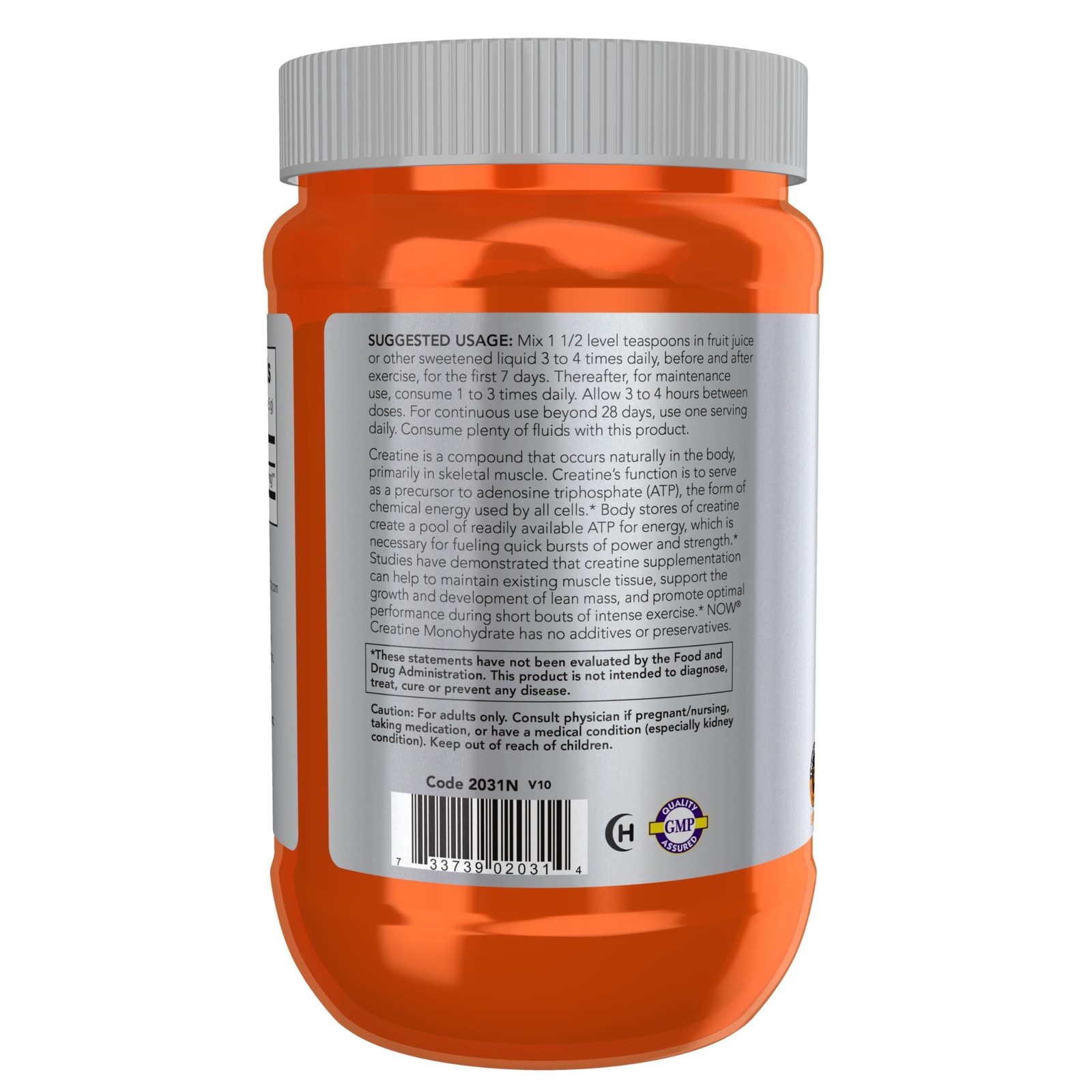 NOW Sports Creatine Monohydrate 120 Servings Pure Muscle Fuel Lean Mass