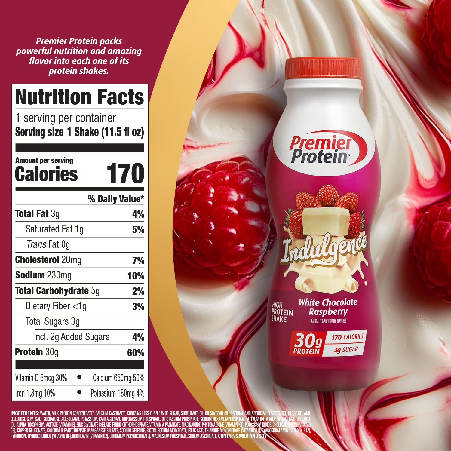 Indulgence Shake, White Chocolate Raspberry, 30G Protein, 11.5 Fl Oz, 12 Ct
