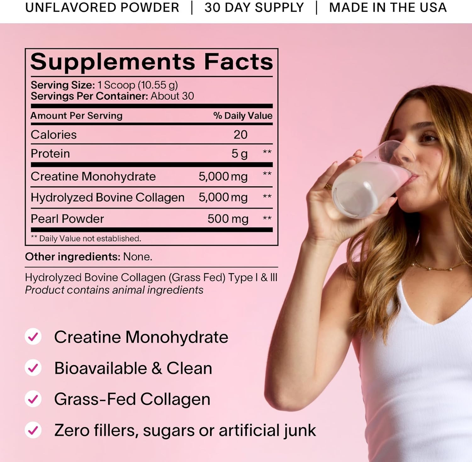 5g Creatine Monohydrate Beauty Supplement for Women + 5g Collagen & Pearl Powder