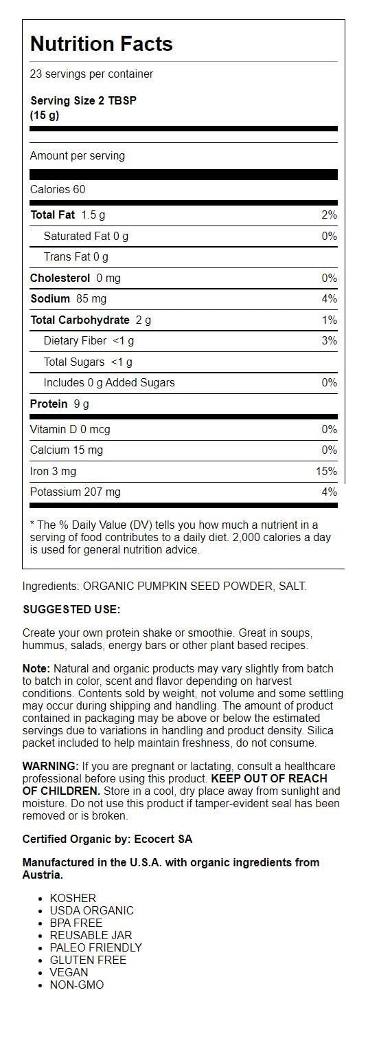 BareOrganics Pumpkin Seed Protein Powder, 12 oz 12 Ounce (Pack of 1), No Color