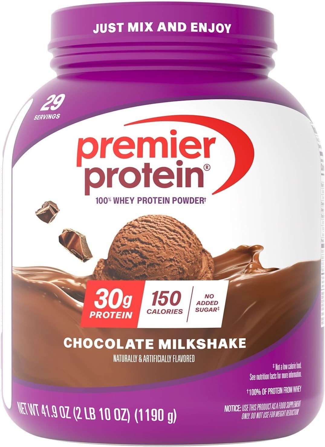 Premier Protein 100% Whey Protein Powder, Chocolate Milkshake, 30g Protein