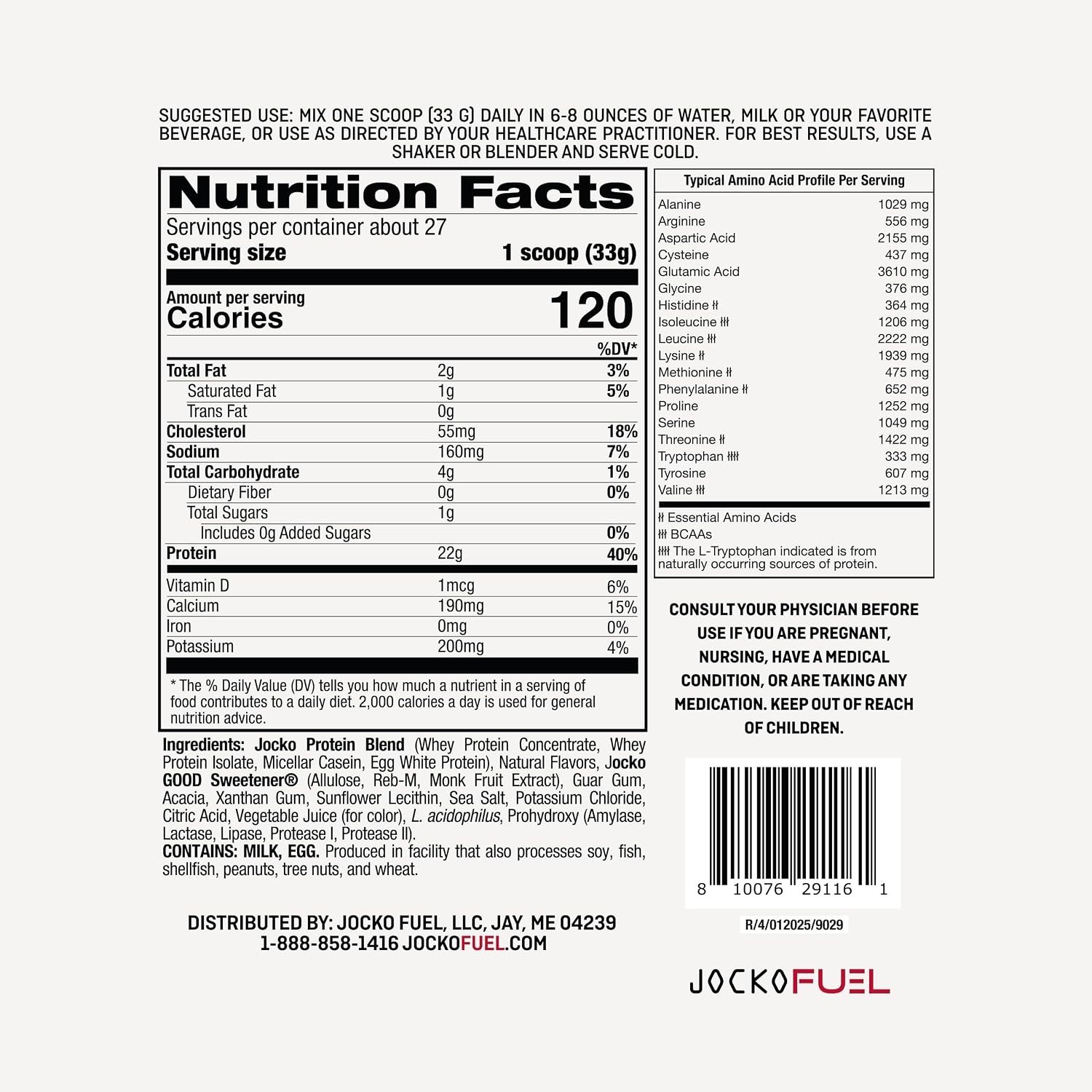 Jocko Fuel Whey Protein Powder Strawberry Milkshake 22g Protein 27 Servings