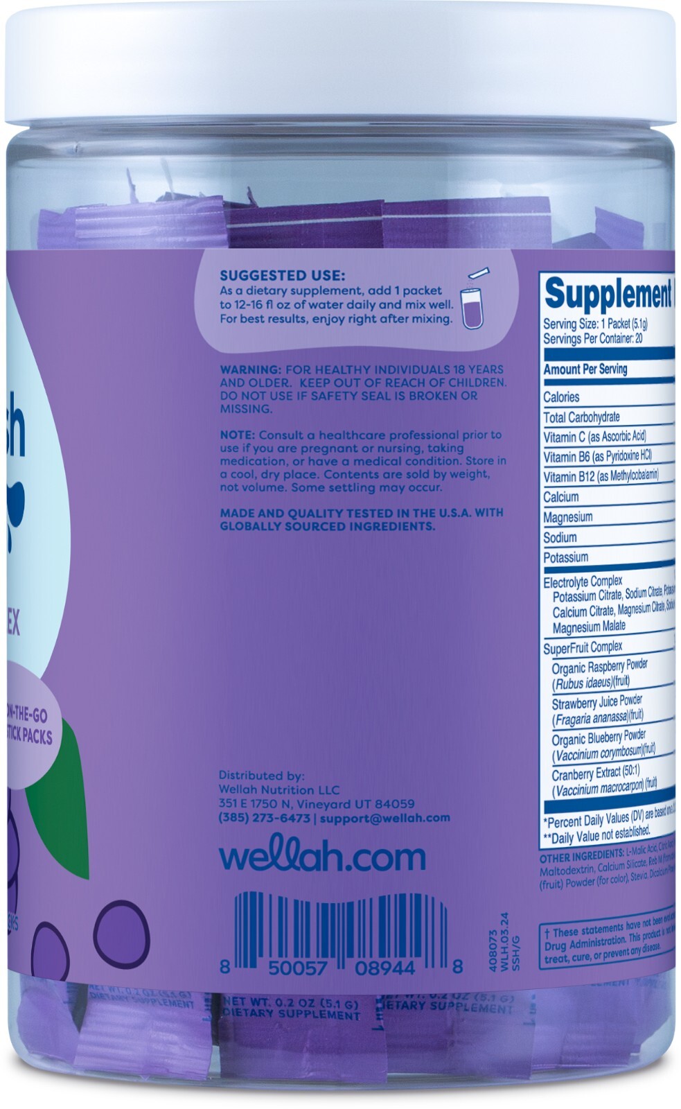 Wellah Splish Splash Hydration (Grape) 20 Stick Packs – Electrolyte complex