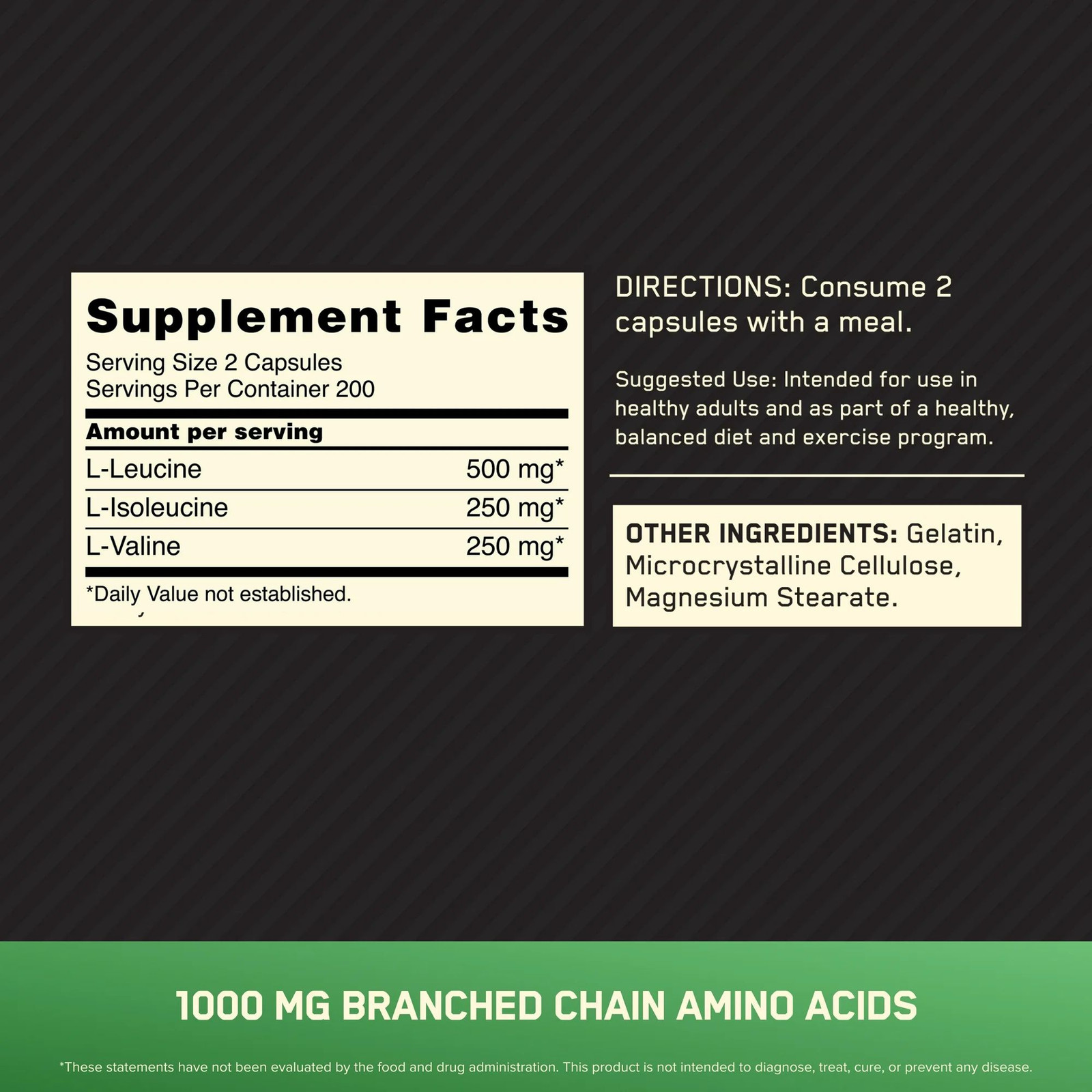 Optimum Nutrition BCAA 1000mg – 400 caps, 8 pack
