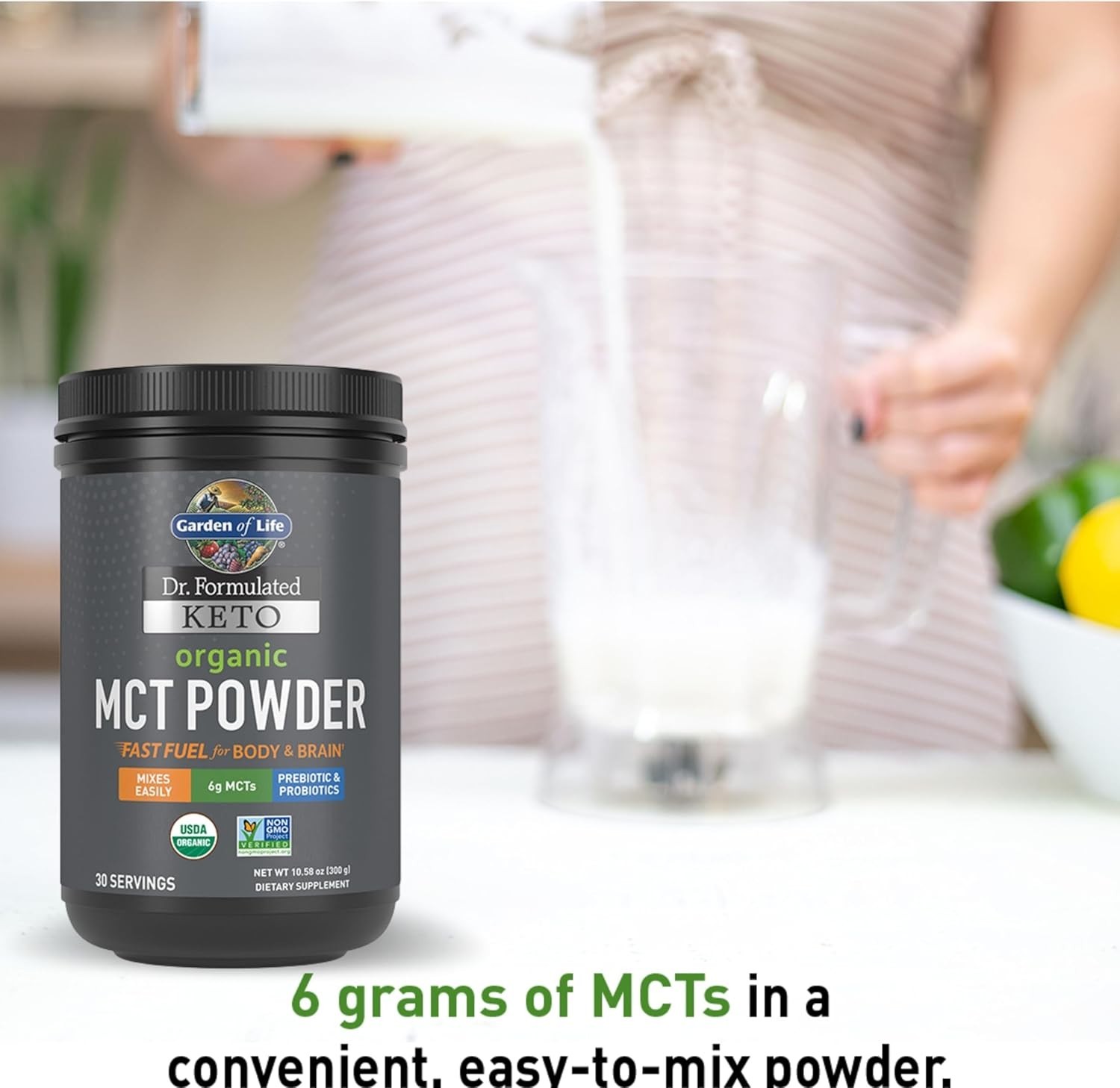Organic MCT Powder – 30 Servings with Probiotics & Fiber for Gut Health