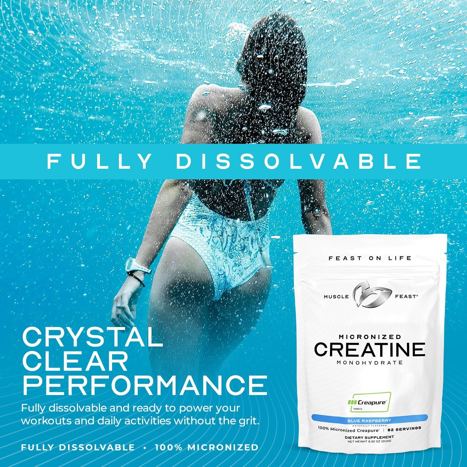Micronized Creatine Monohydrate Powder 250g – Unflavored, Vegan, Easy Mix, Pure,