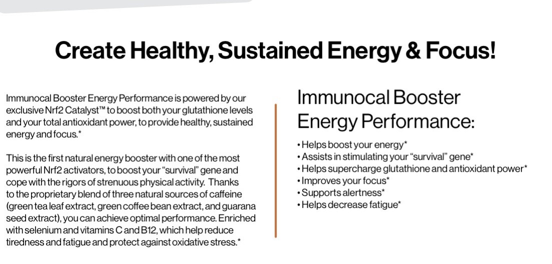 Immunocal Booster Energy PERFORMANCE Nrf2 30 Stick Packs Per Box 2 Boxes