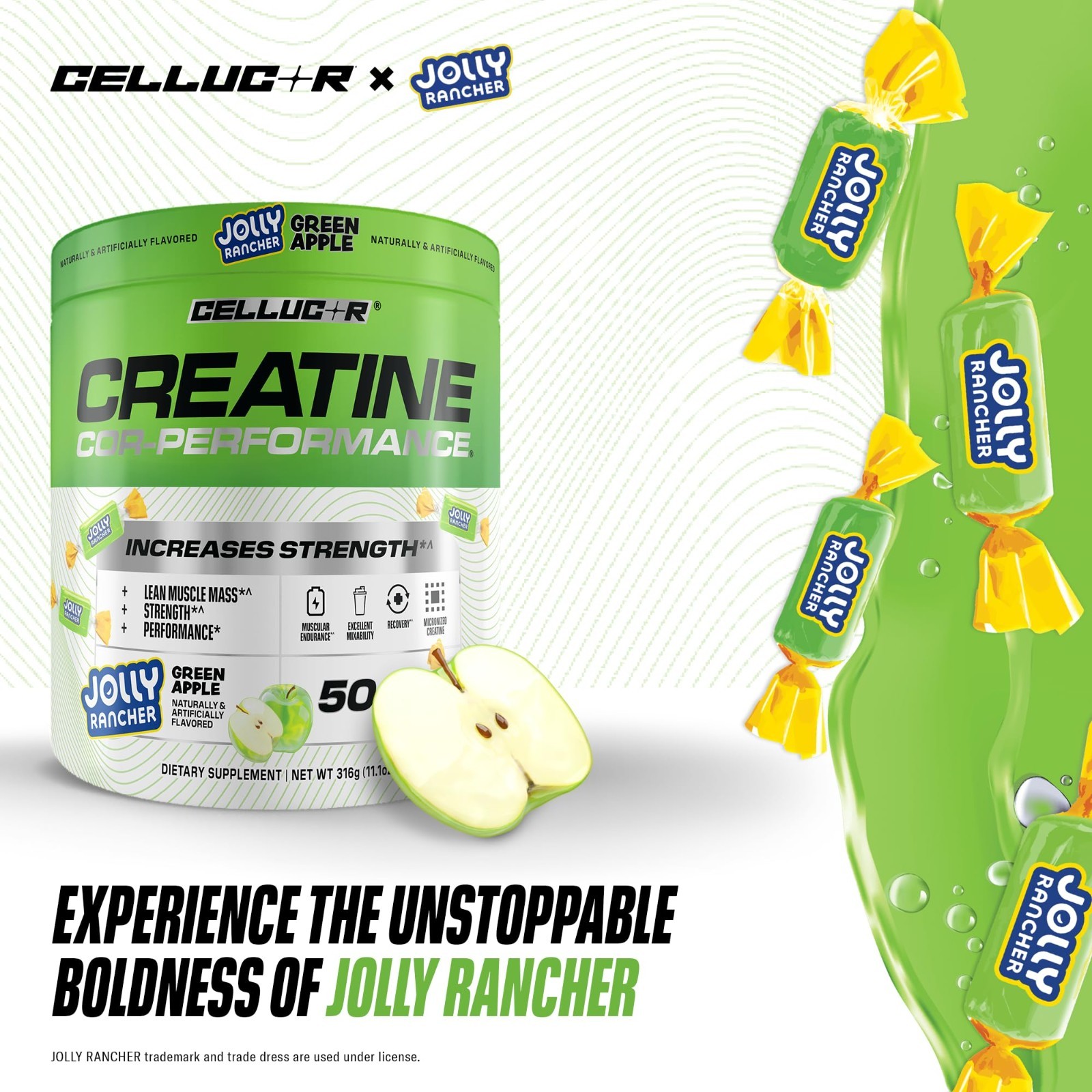Creatine Powder – Jolly Rancher Green Apple Flavor, Boost Strength & Endurance,
