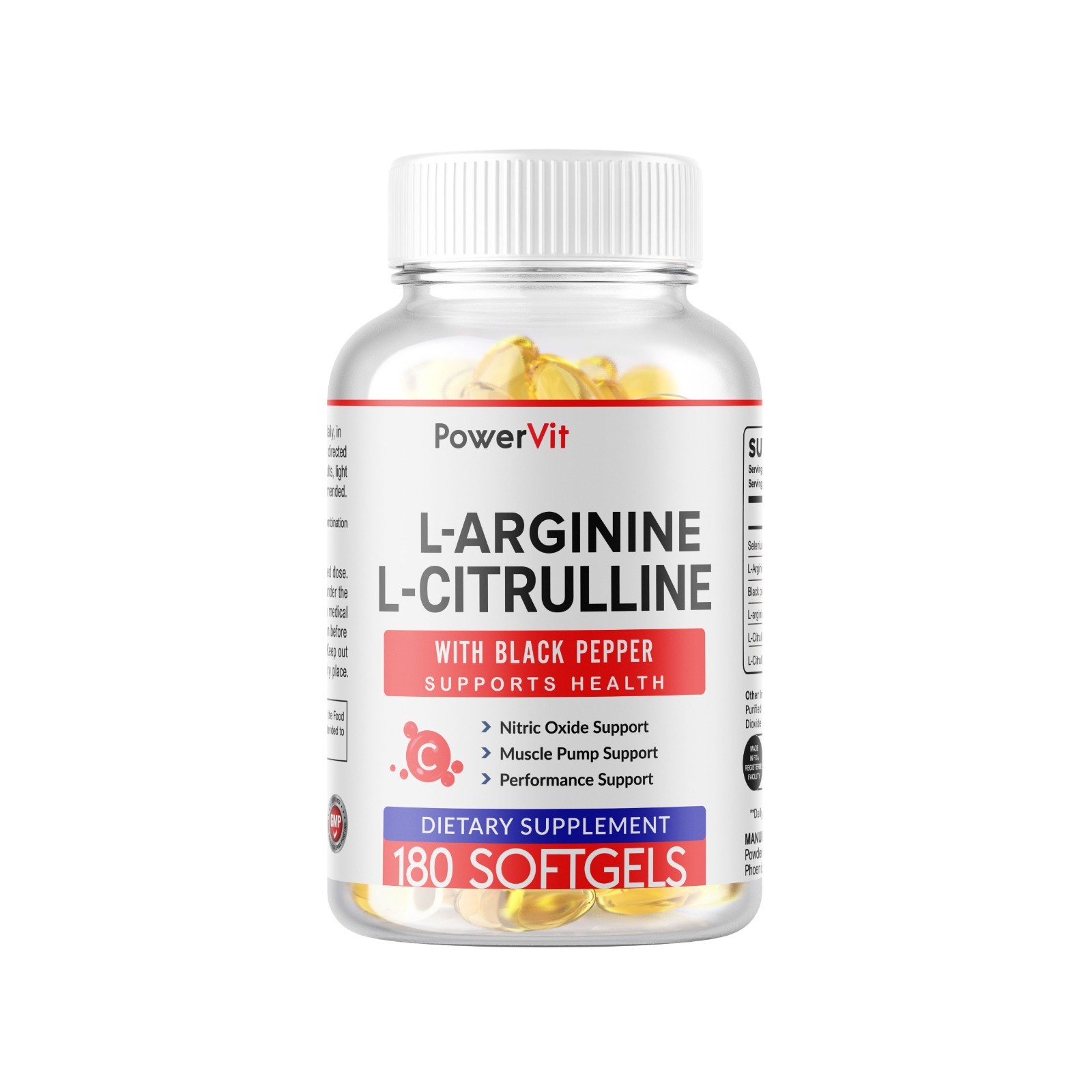 L-Arginine L-Citrulline Complex 3000mg, 180 Softgels – Non-GMO
