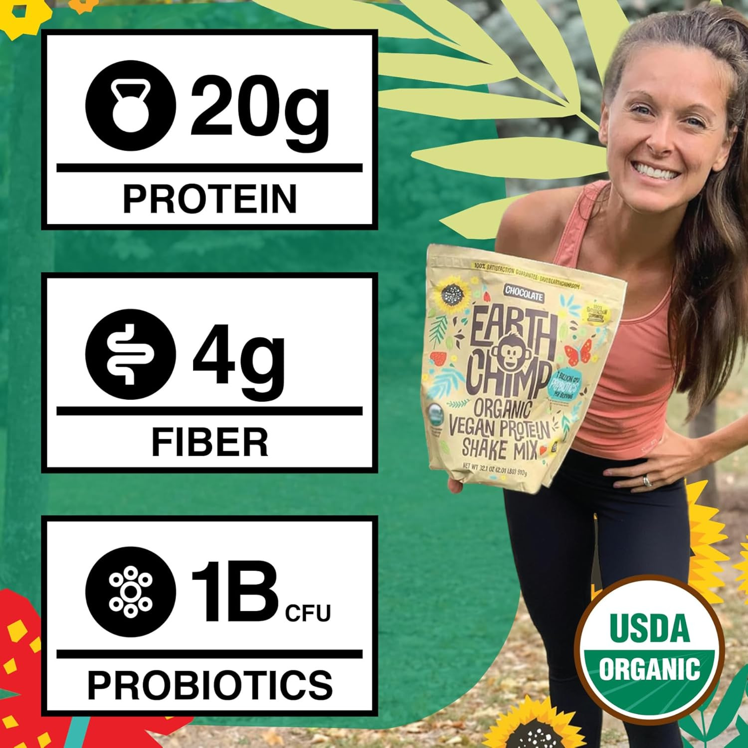 Organic Vegan Protein Powder – with Probiotics – Non GMO, Dairy Free, Non Whey,