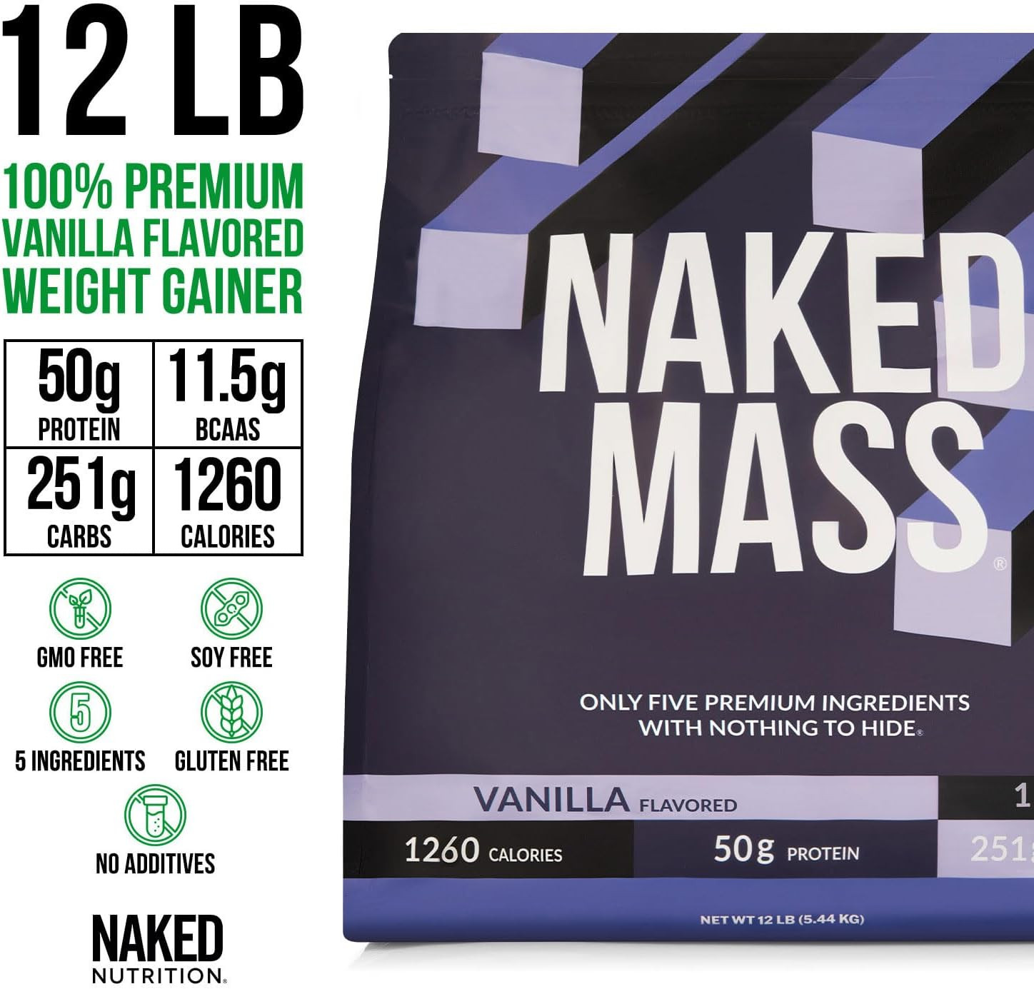 Vanilla Mass – All Natural Vanilla Weight Gainer Protein Powder – 12LB Bulk, NSF