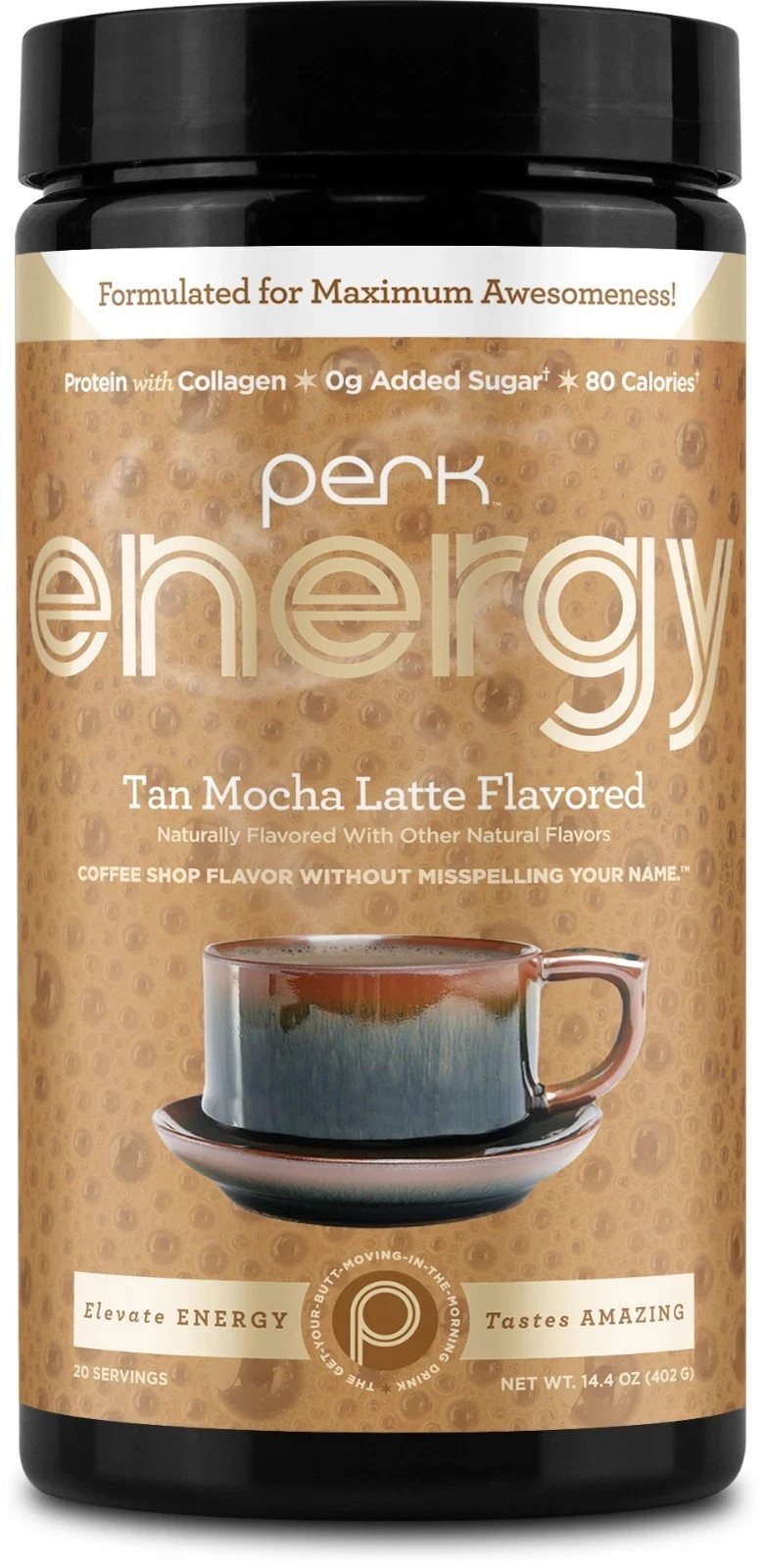 Perk Energy Original Tan Mocha Latte Flavored Drink Powder 14.4oz (20 Servings)