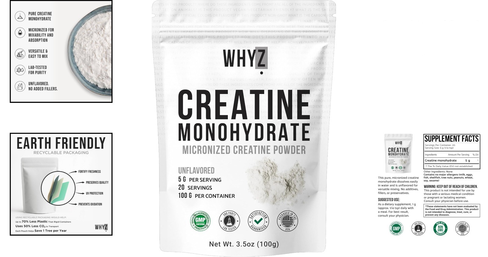 3.5 oz Creatine Monohydrate – Boosts Muscle Growth & Performance – 20 Servings