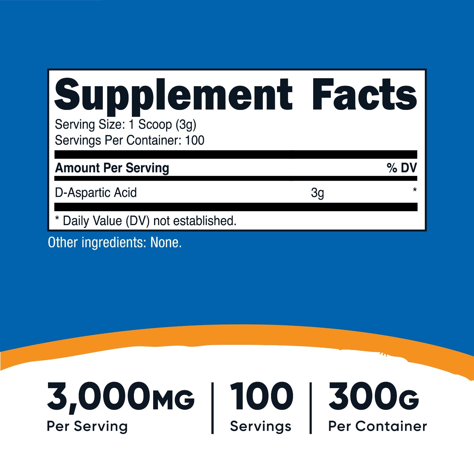D-Aspartic Acid (DAA) by Nutricost 300G (Unflavored) – 100 Servings