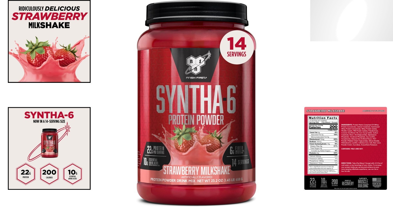 22g Protein SYNTHA-6 Strawberry Milkshake Powder – Muscle Recovery, 14 Servings