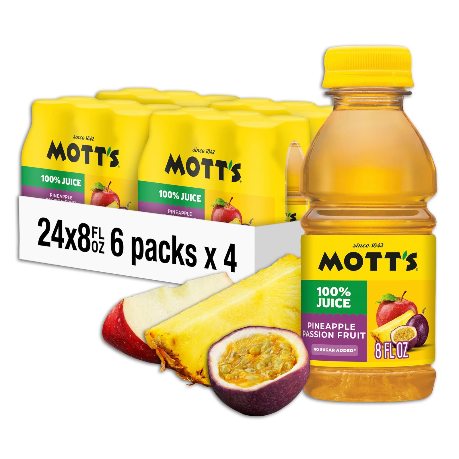 Mott’s 100% Pineapple Passion Fruit Juice Blend, 8 fl oz bottles, 24 Count (4…