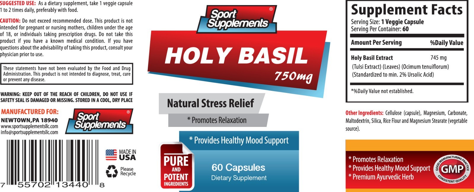 Memory Supplement – Holy Basil Extract 750mg – May Promote Liver Health Pills 1B