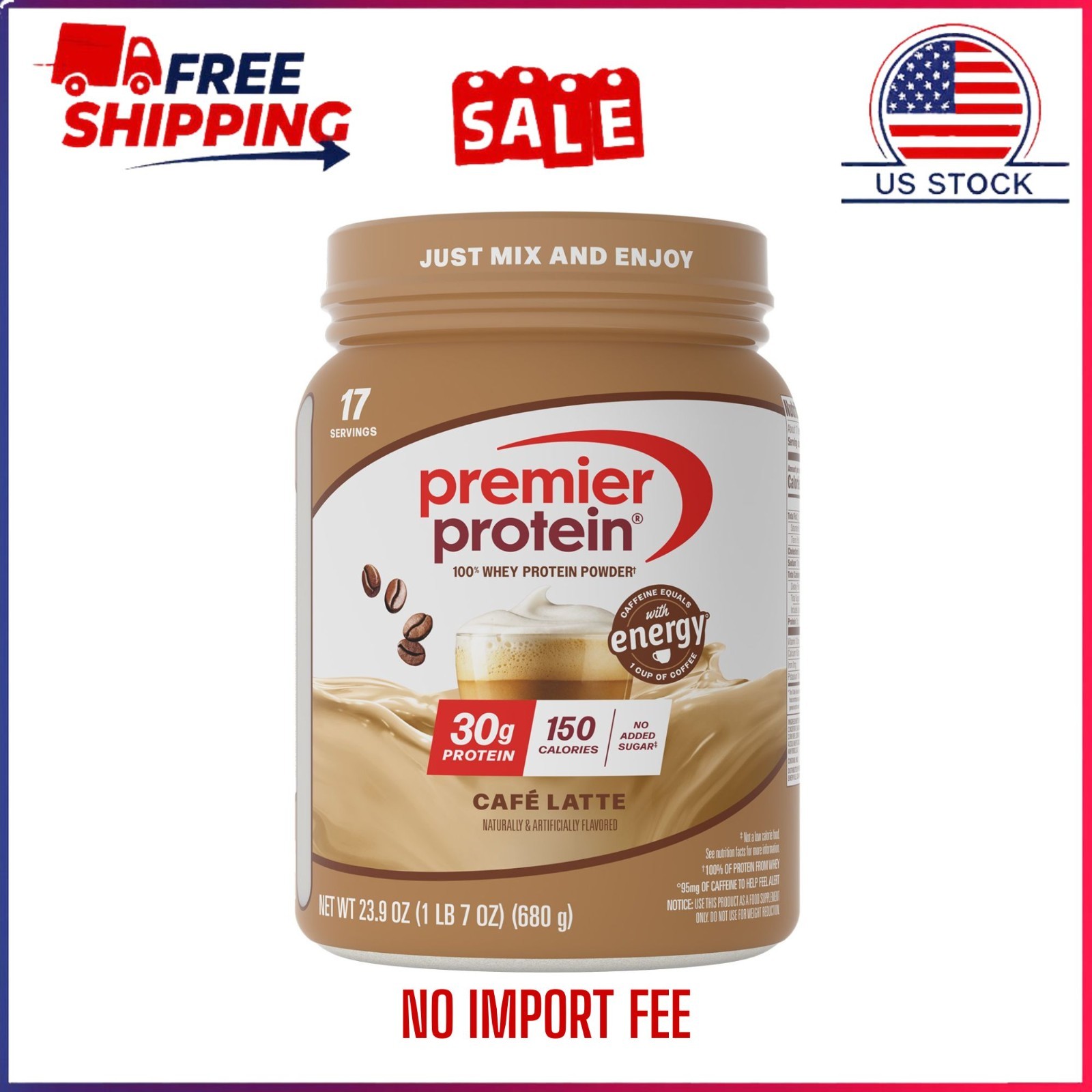 🥛 Premier Protein 100% Whey Protein Powder, Café Latte, 30g Protein, 1.5 lb 🥛