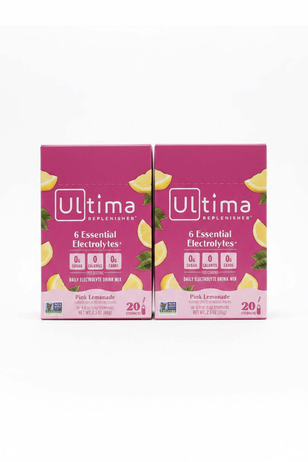 (2 boxes) 2/27 Ultima Replenisher Electrolyte Hydration Drink Mix, Pink Lemonade