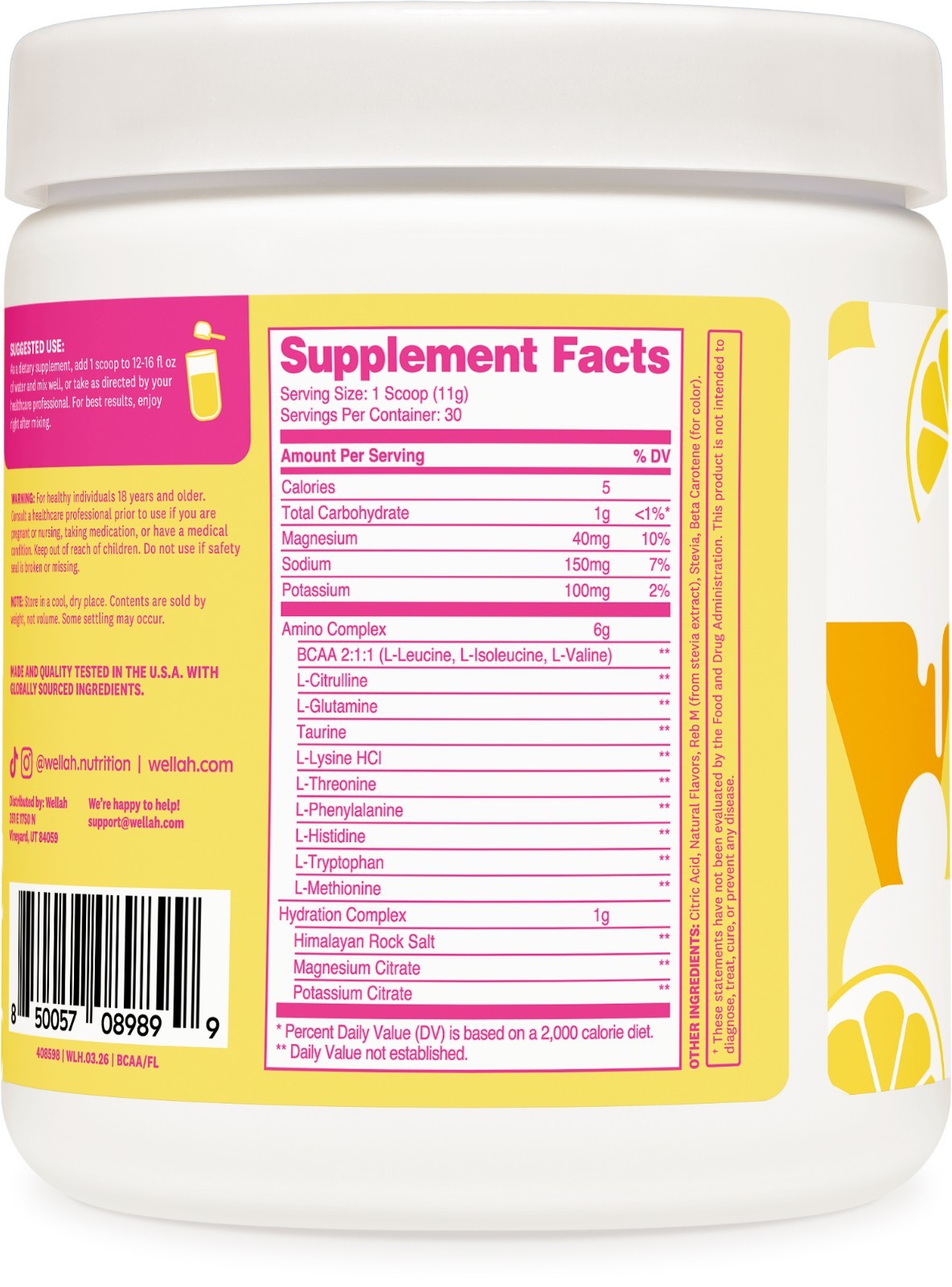 Wellah BCAAs (Frozen Lemonade Flavored) 30 Servings – BCAA Powder
