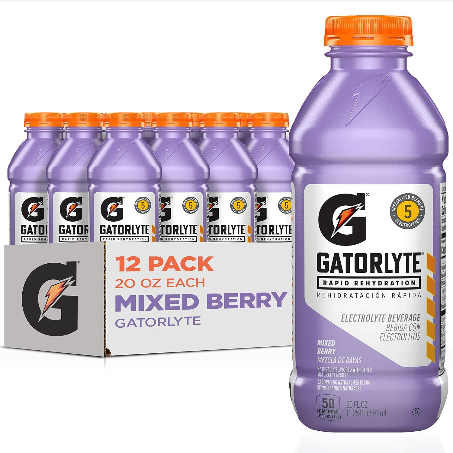 Gatorlyte Electrolyte Drink, Mixed Berry, 20 Fl Oz (12 Pack), Low Sugar, No Extr