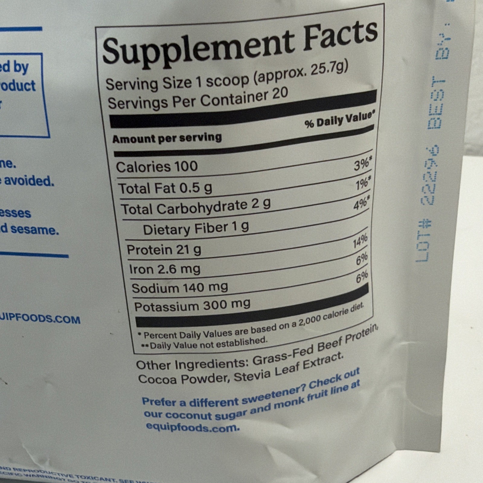 Equip Prime Protein Grass-Fed Beef Isolate Chocolate 1.13 Lbs Sealed 03/2028 New