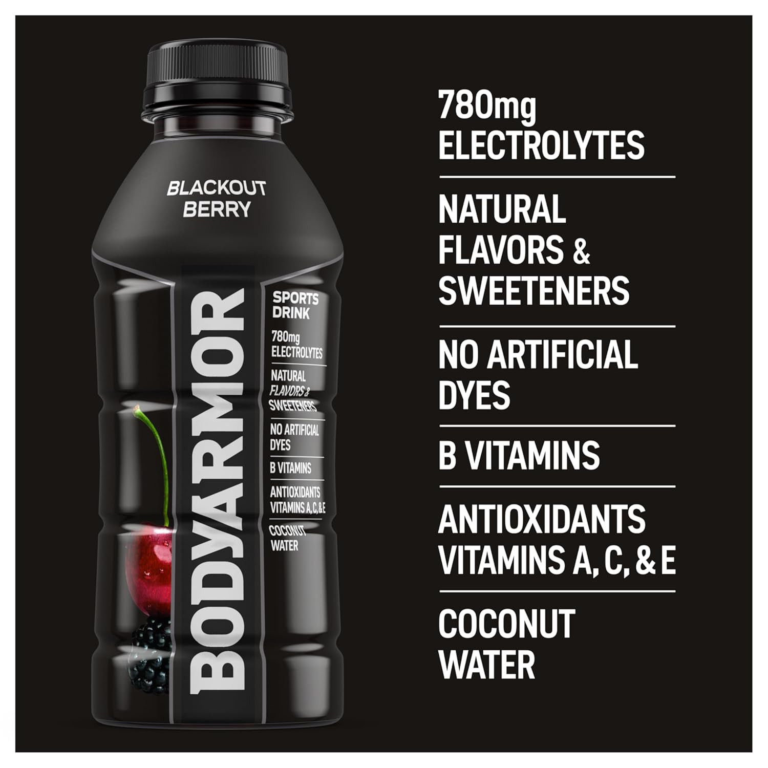 BODYARMOR Sports Drink, Blackout Berry, Electrolyte Hydration, 16 oz, 12 ct