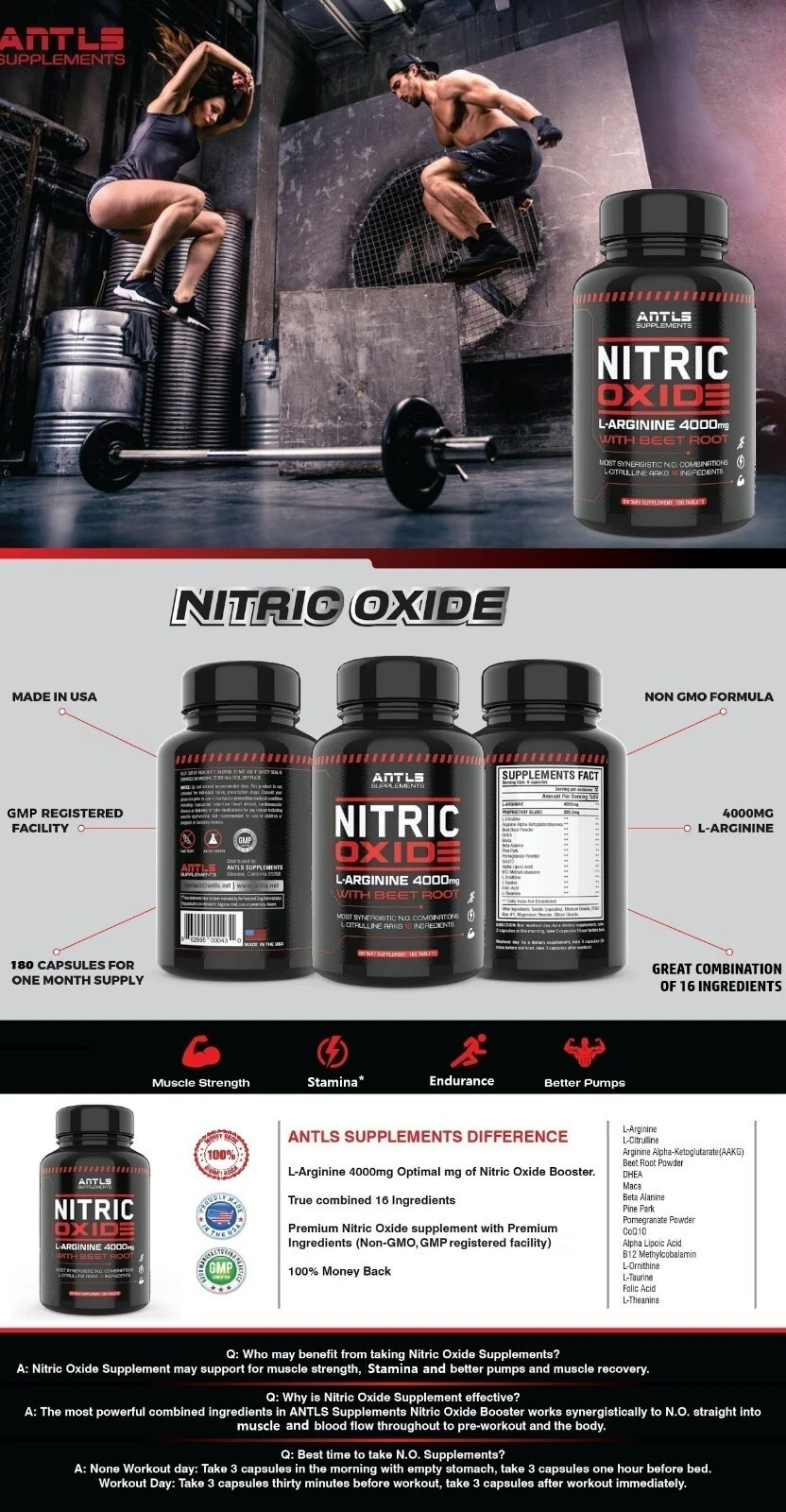 Nitric Oxide L-Arginine Pre Workout+Testosterone Booster,Multivitamin Men’s,Test
