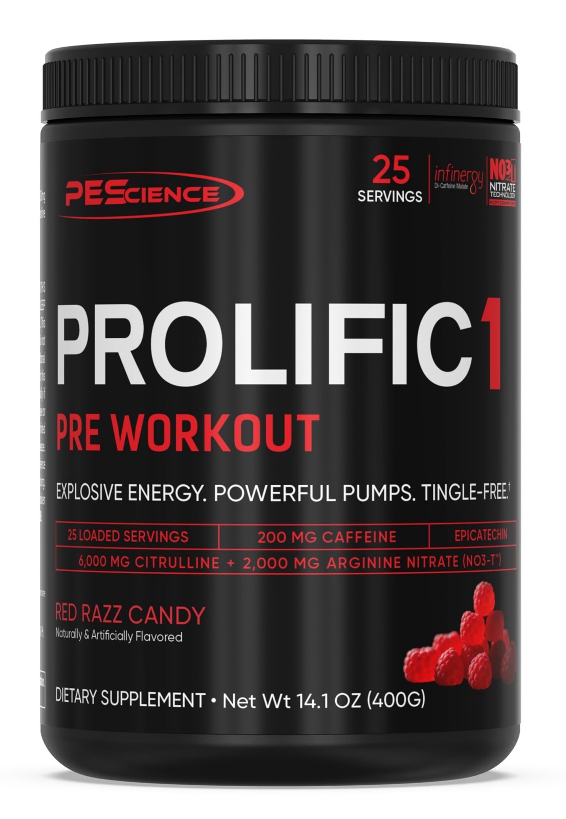 Pre-Workout Powder Red Razz Candy, 25 Scoops | Energy Booster, Focus & Pump, No