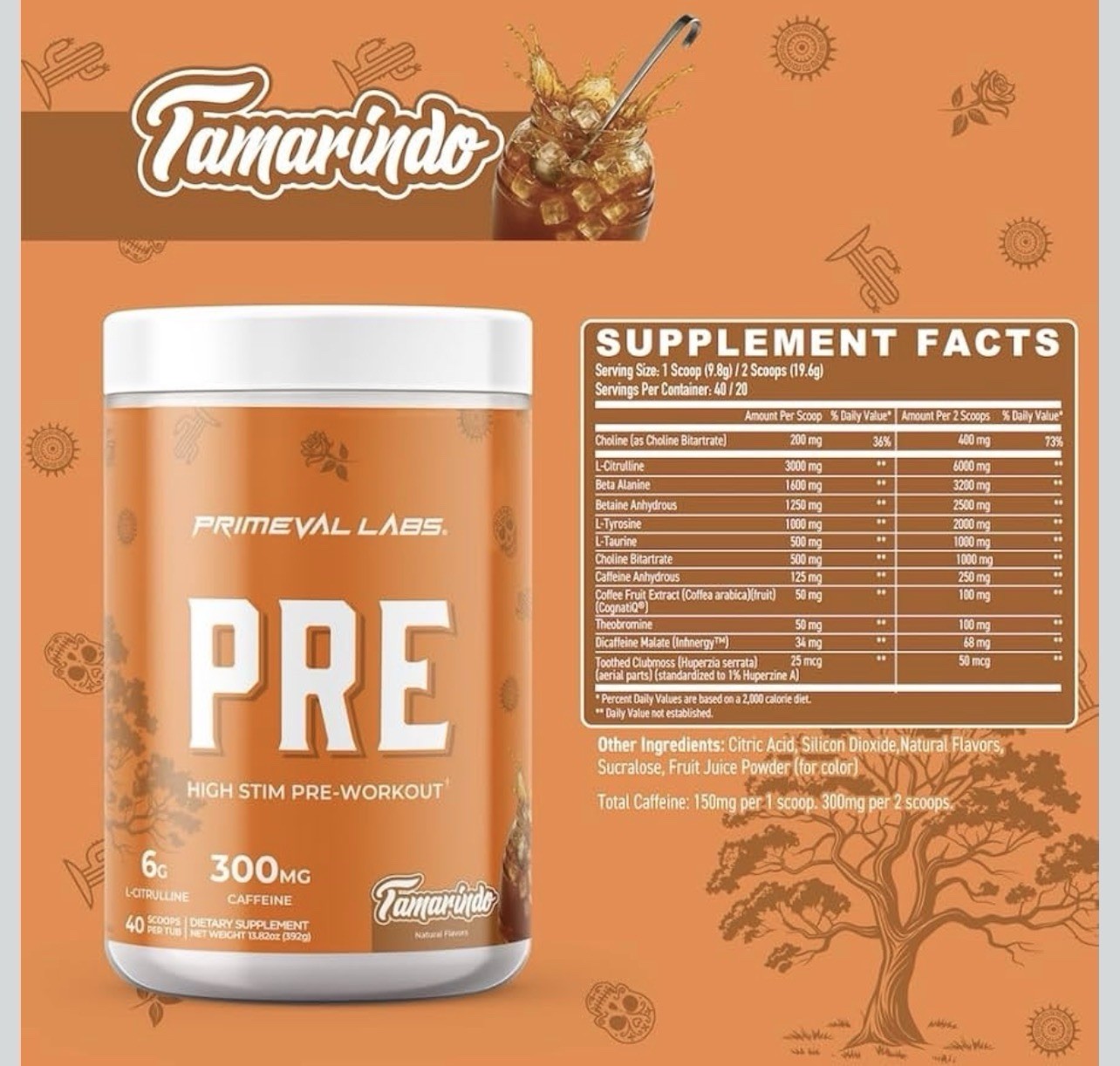 Primeval Labs PRE High Stim Pre-Workout Tamarindo Powder 40 Servings