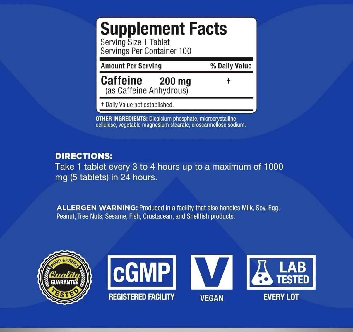 Essentials, Caffeine, 200 mg, 100 Tablets