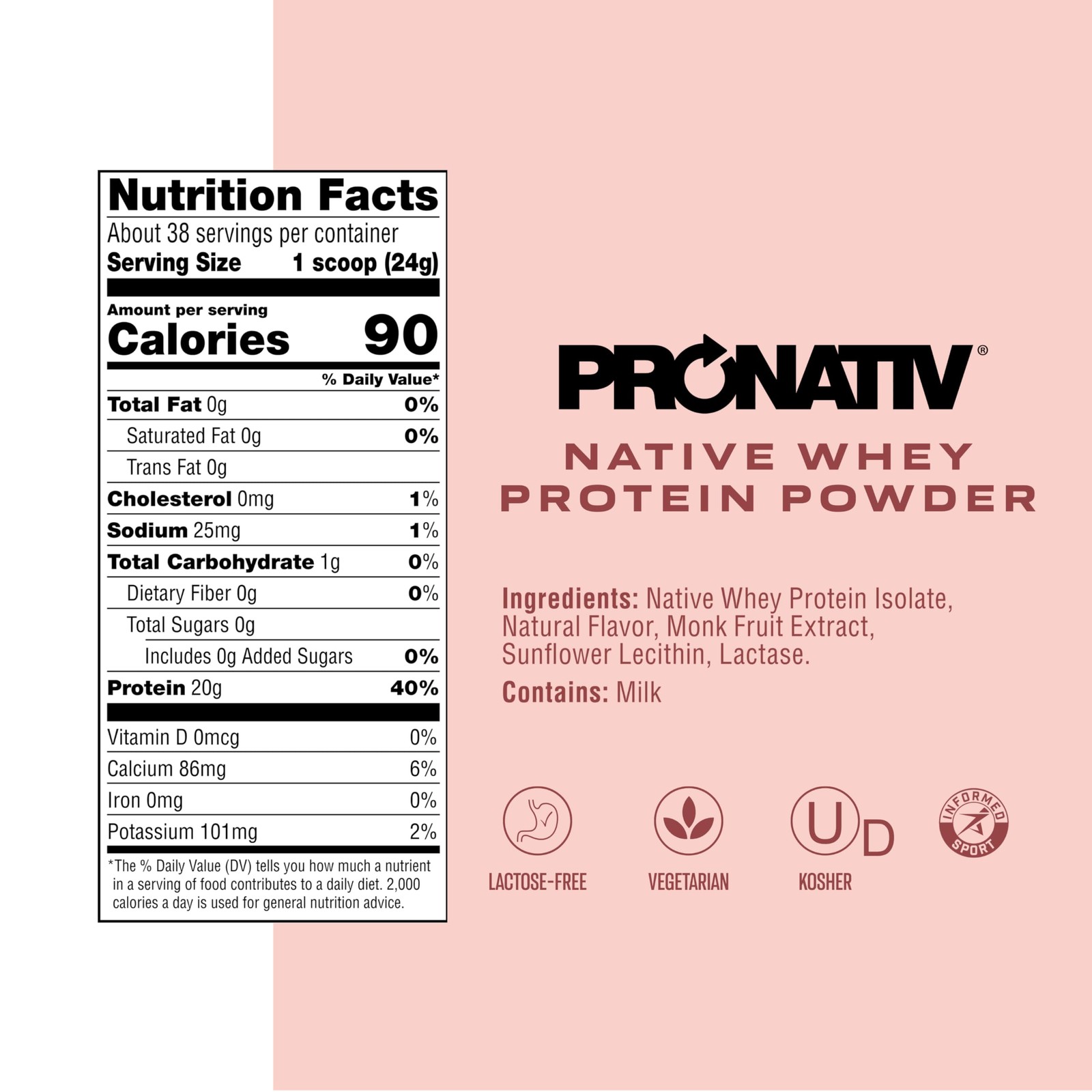 100% Whey Native Protein Powder, Silky Strawberry, 2 lb, Made from Farm Fresh