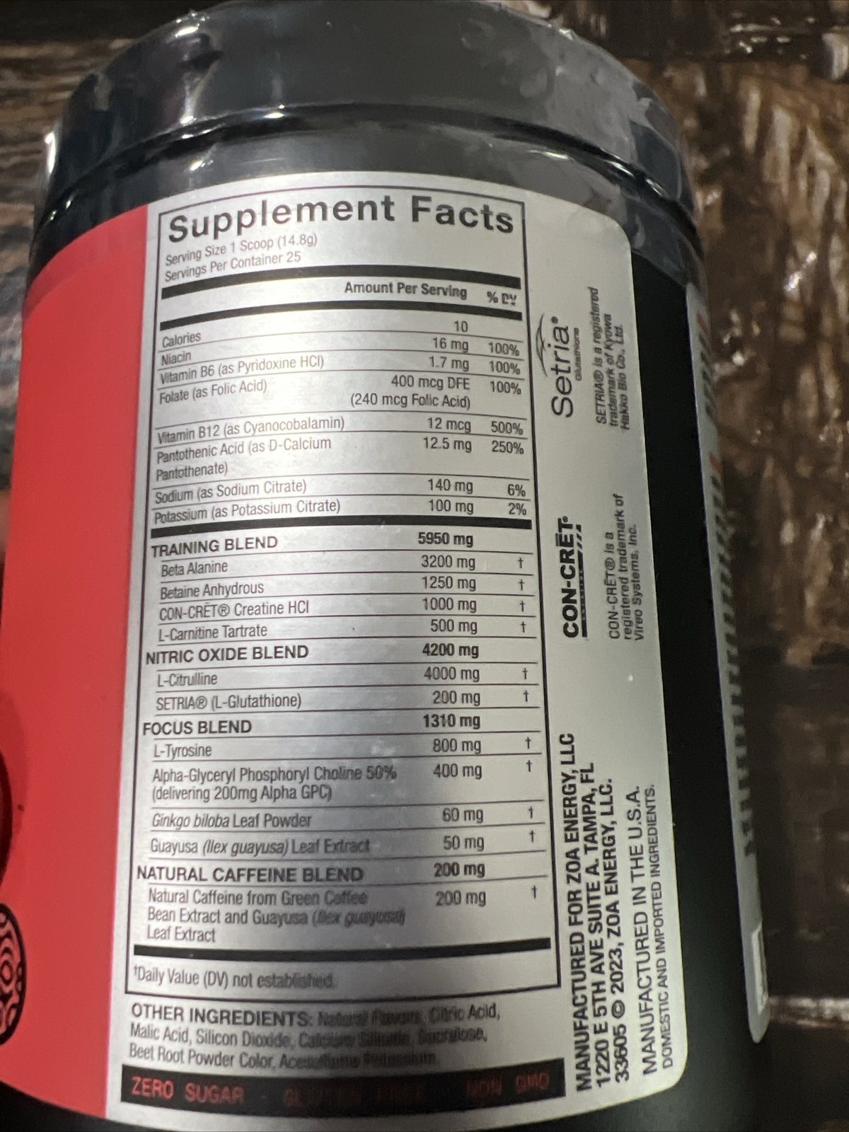 ZOA+ Zero Sugar Pre Workout Powder Fruit Punch