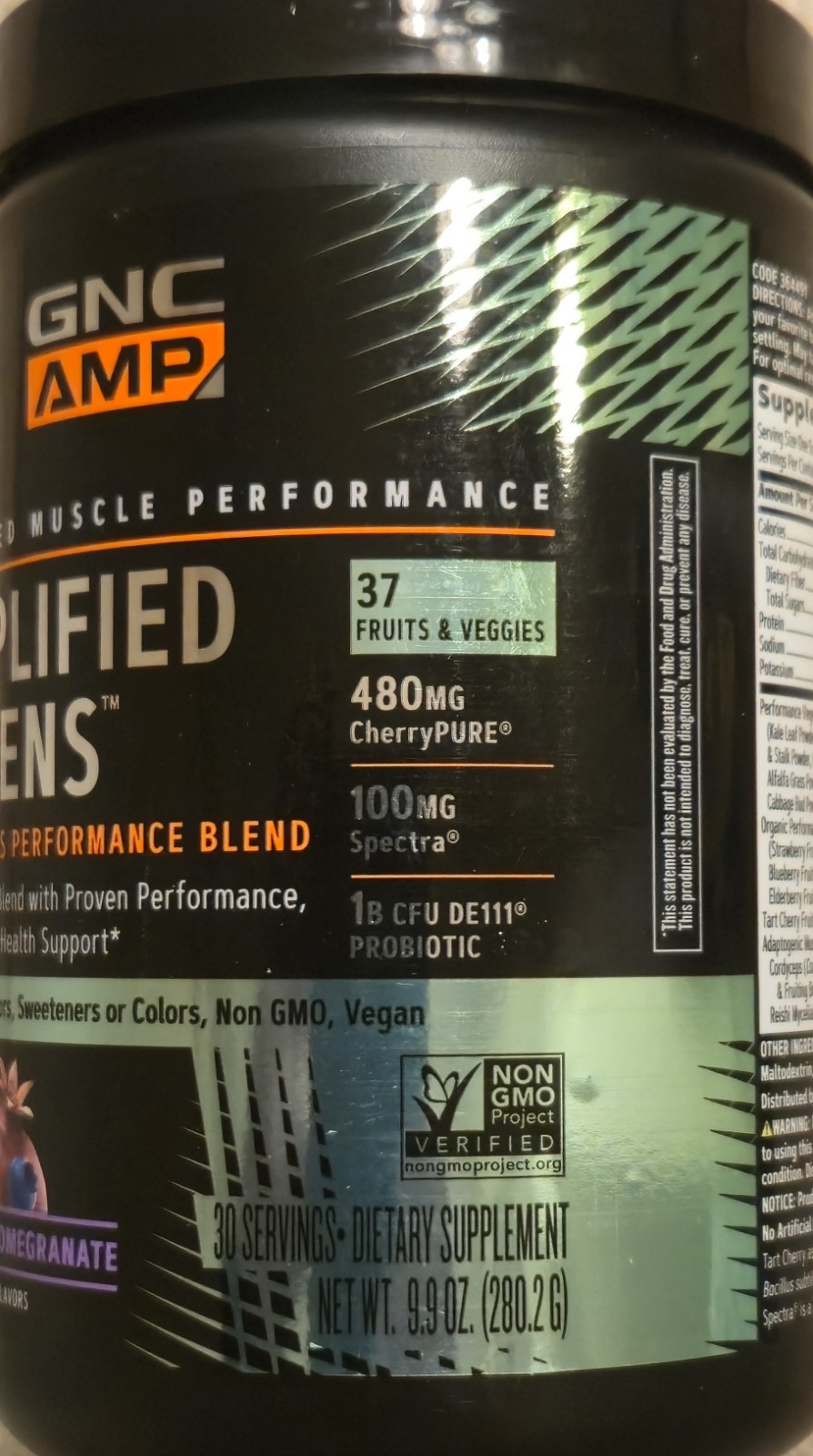 GNC AMP AMPLIFIED GREENS Powder 10oz (30 Serv) Blueberry Pomegra BEST BY 08/26