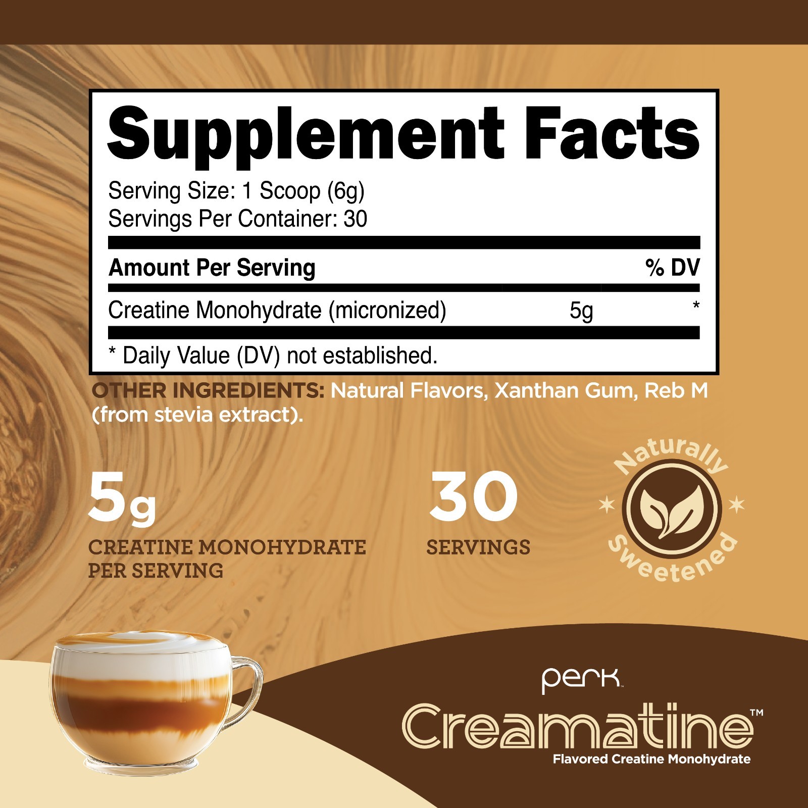 Perk Creamatine (Caramel Macchiato) 30 Servings – Flavored Creatine Monohydrate