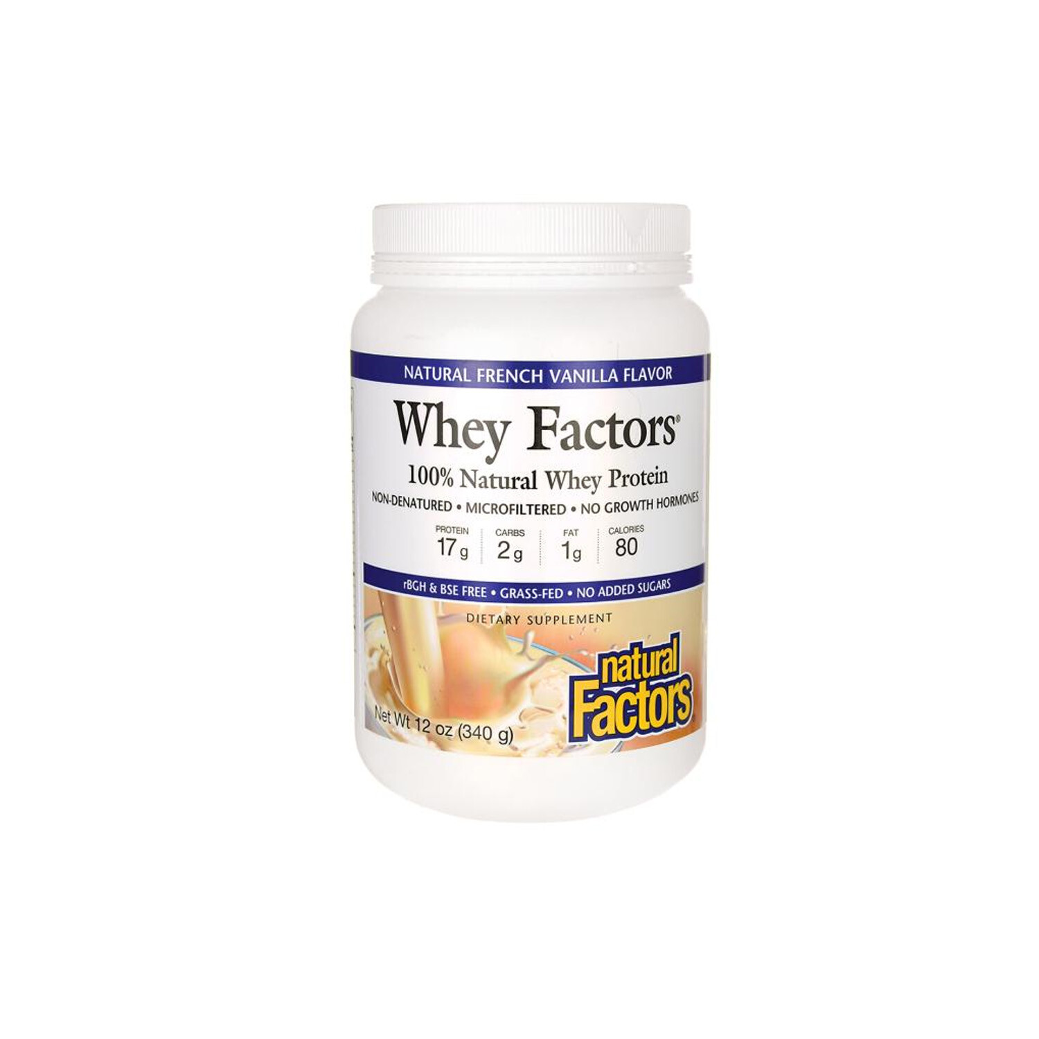 Natural Factors, 100% Natural Whey Protein, French Vanilla, 12 Ounces