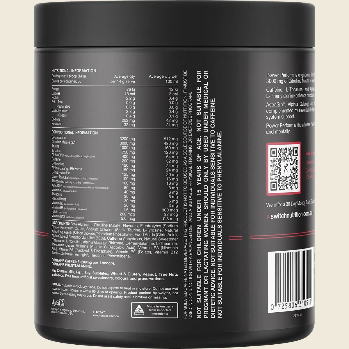 New Switch Nutrition Power Perform Pre-Workout Blend Raspberry Lemonad 420g