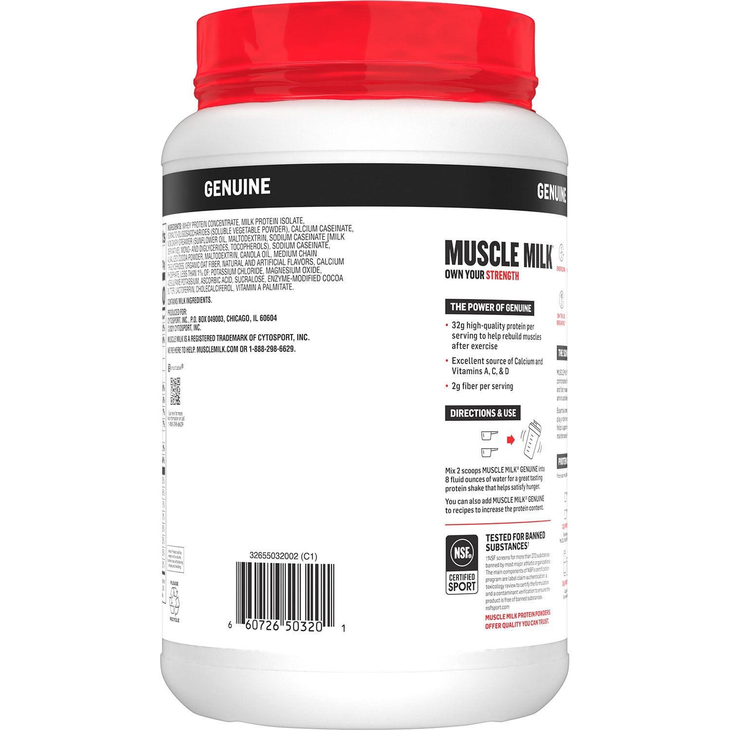Muscle Milk Genuine 32g Whey Protein Powder, Chocolate 2.47 lbs.