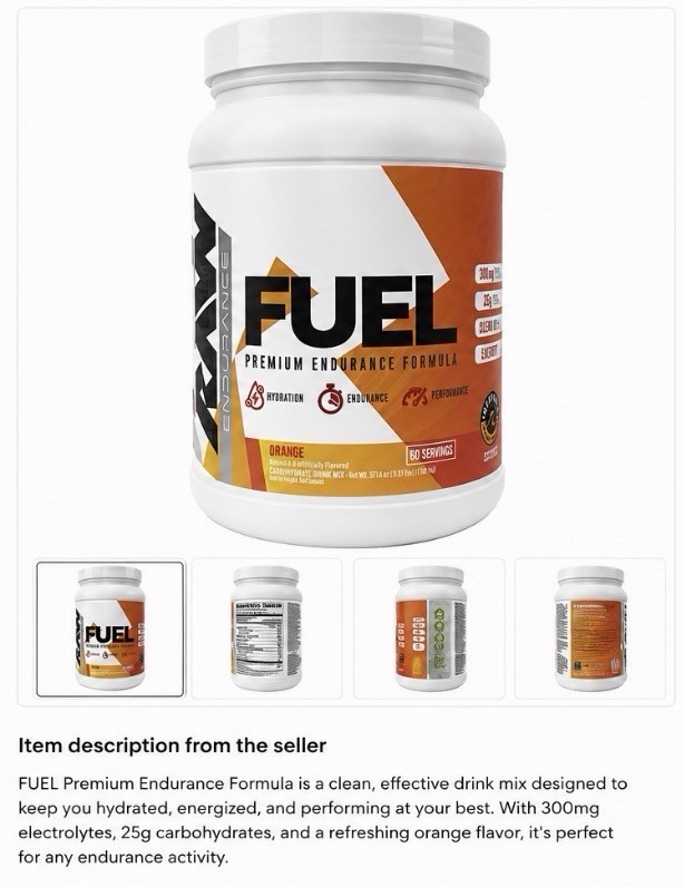 Raw Fuel Endurance Formula Orange Hydration Performance Drink Mix 60 Serv.