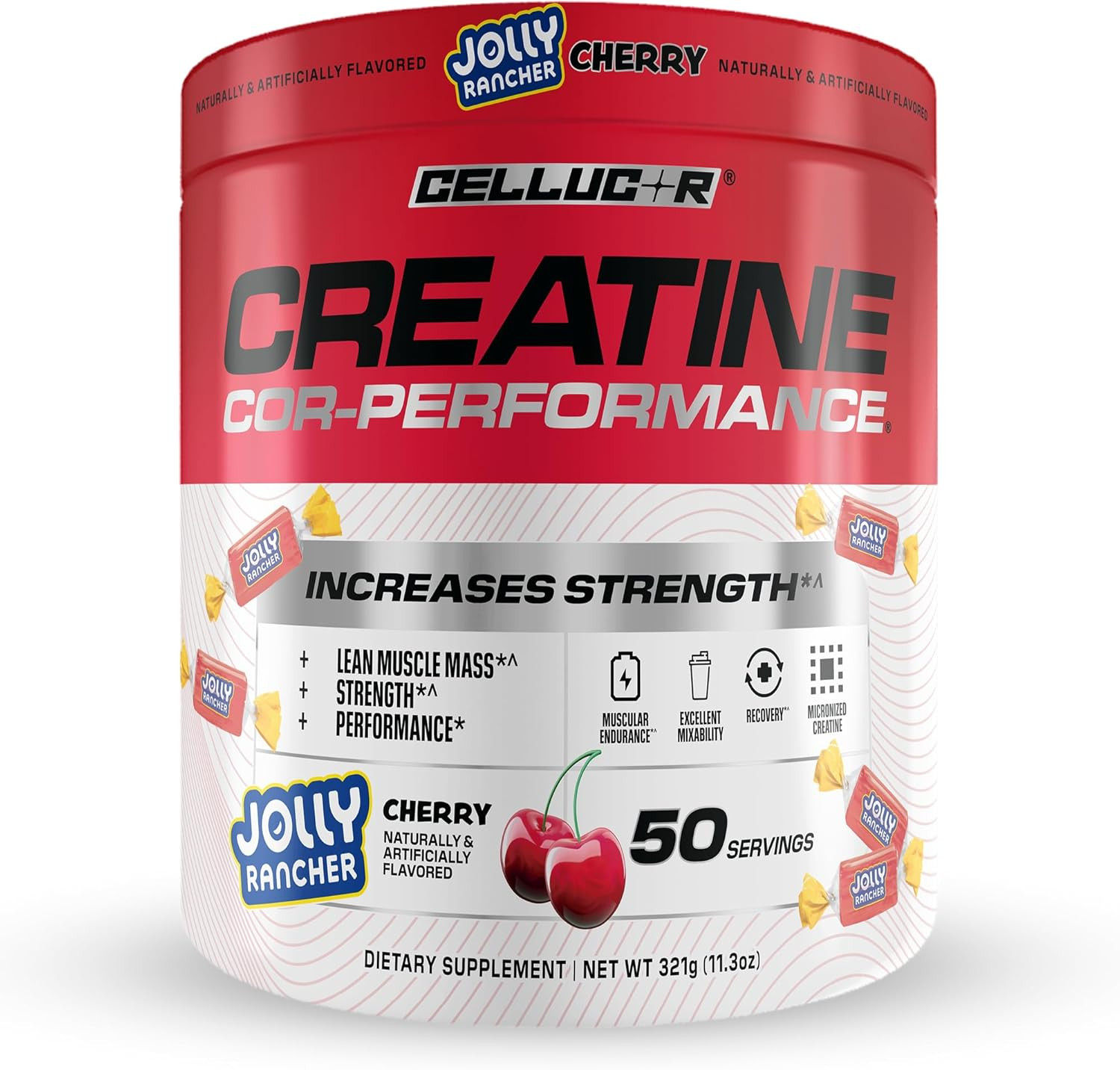 Creatine Powder, Jolly Rancher Cherry- Increases Strength, Lean Muscle Mass & En