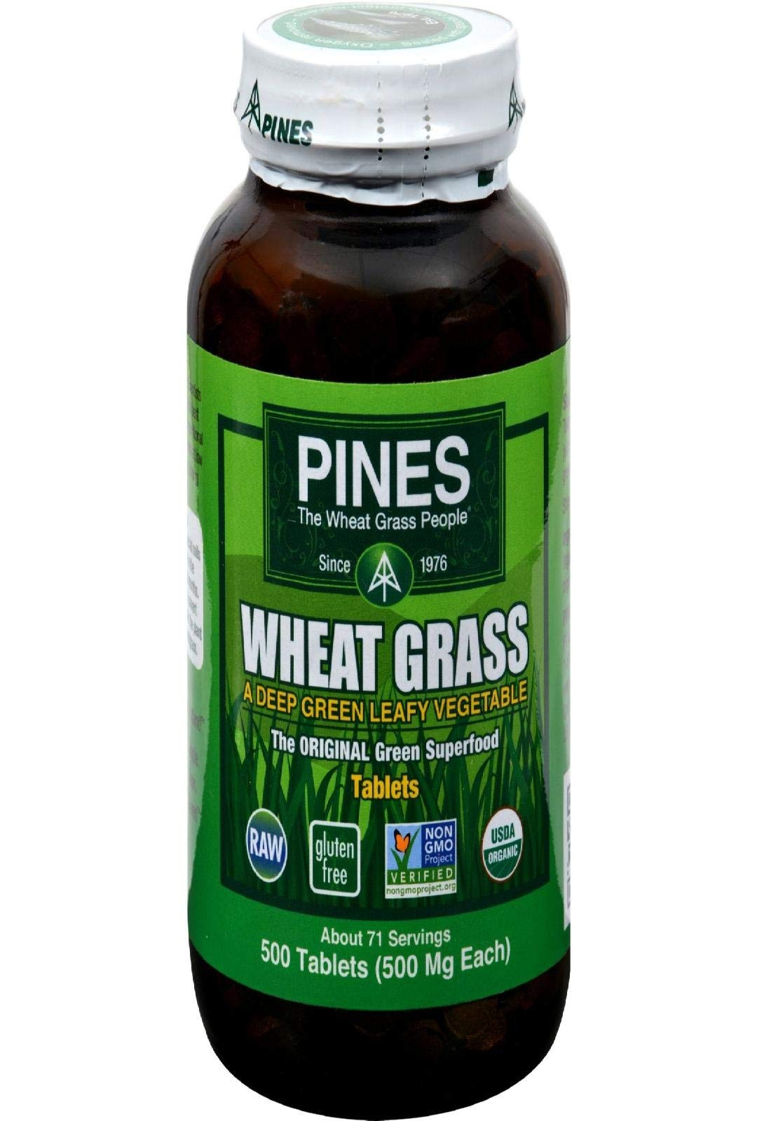 Pines Organic Wheat Grass Tablets, 500 Count, Vegan, Non-GMO, Certified Organic